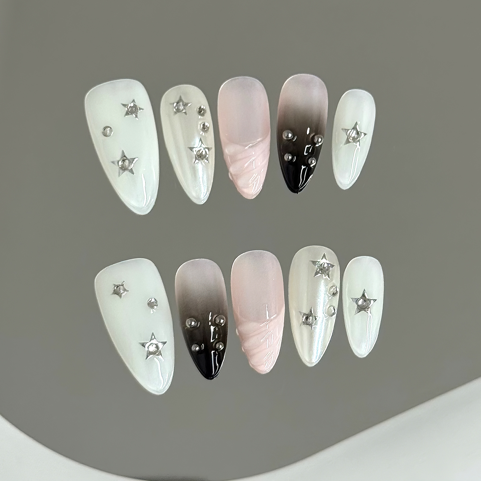 Resin Art And Deco - 10 шт., миндалевидные накладные ногти, блестящие