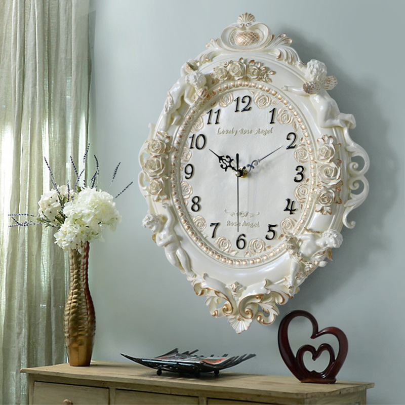 Resin Art Wall Clock - Европейские настенные часы «Ангел» для гостиной,